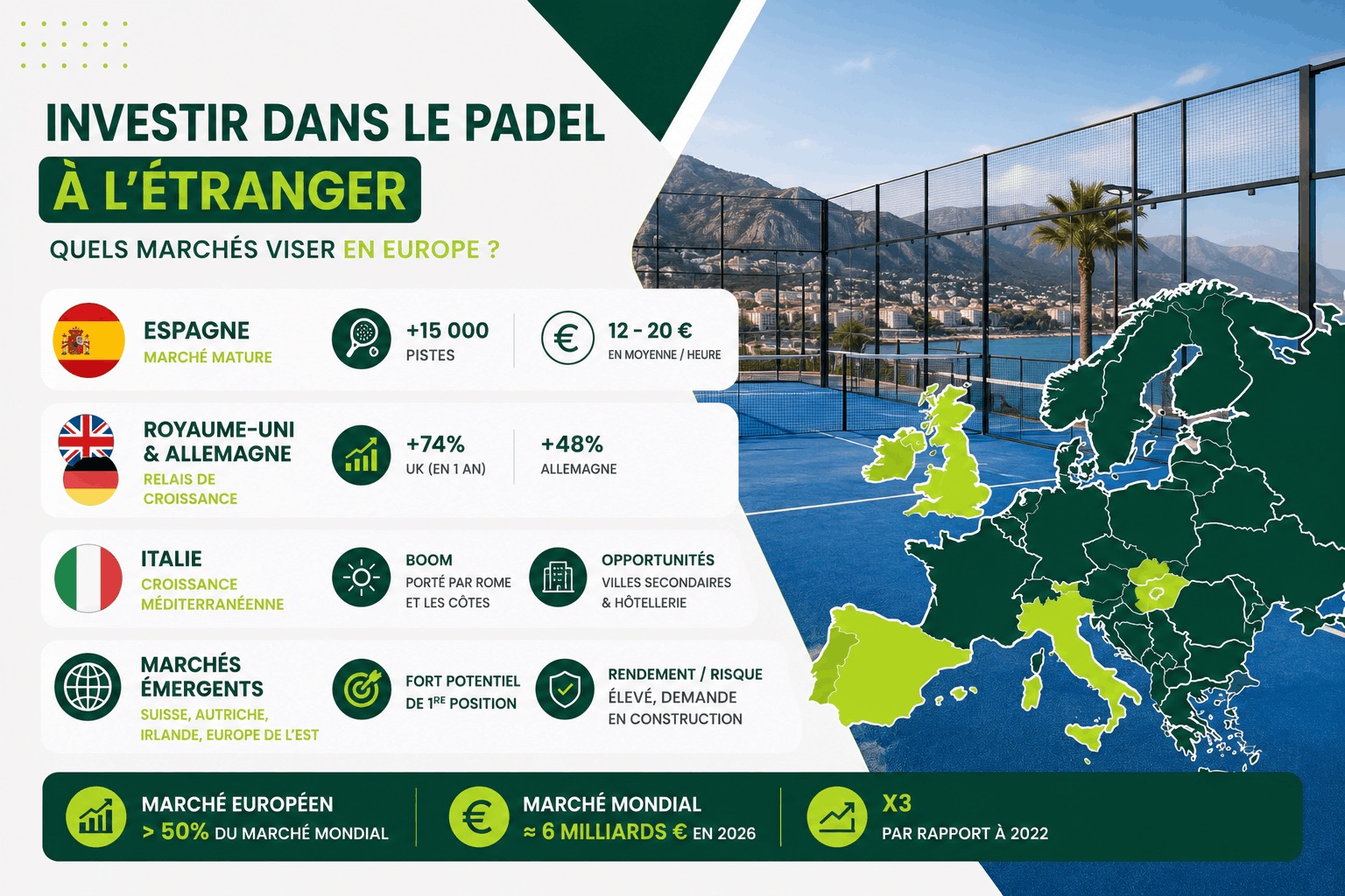 Meilleurs marchés européens pour investir dans un terrain de padel en 2026